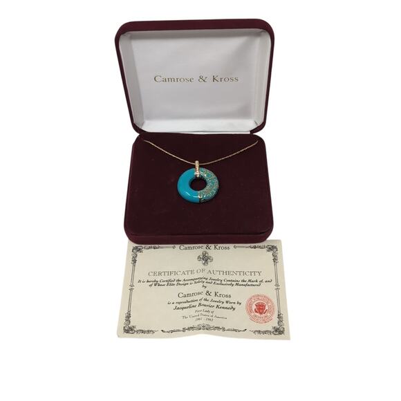 Camrose & Kross JBK Jacqueline Kennedy Necklace Turquoise Enamel Gold Tone COA - Picture 2 of 15